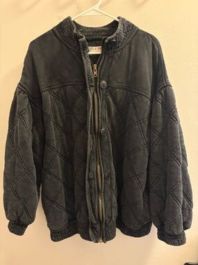 Free People Quilted Puffer Jacket - Charcoal Black